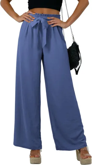 Feiersi Women Casual Wide Leg Pants High Waisted Business Work Casual Pants Loose Flowy Beach Palazzo Pants
