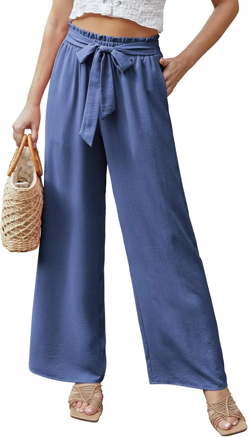 Feiersi Women Casual Wide Leg Pants High Waisted Business Work Casual Pants Loose Flowy Beach Palazzo Pants