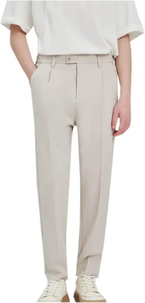 Finelylove Dress Pants for Men Slim Fit Wrinkle-Resistant Pleated Front Chino Pants Stretchy Casual Tapered Trousers