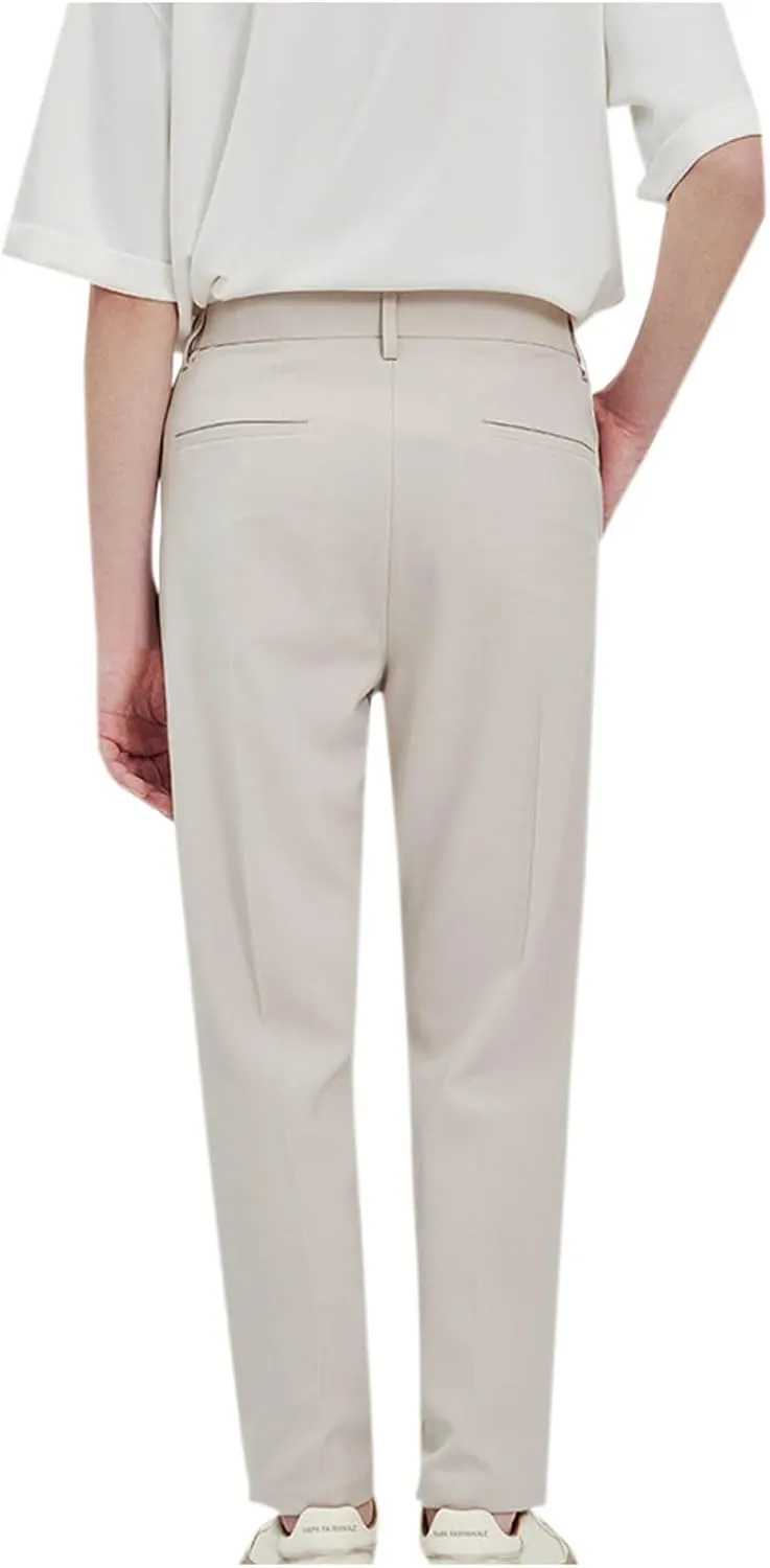 Finelylove Dress Pants for Men Slim Fit Wrinkle-Resistant Pleated Front Chino Pants Stretchy Casual Tapered Trousers
