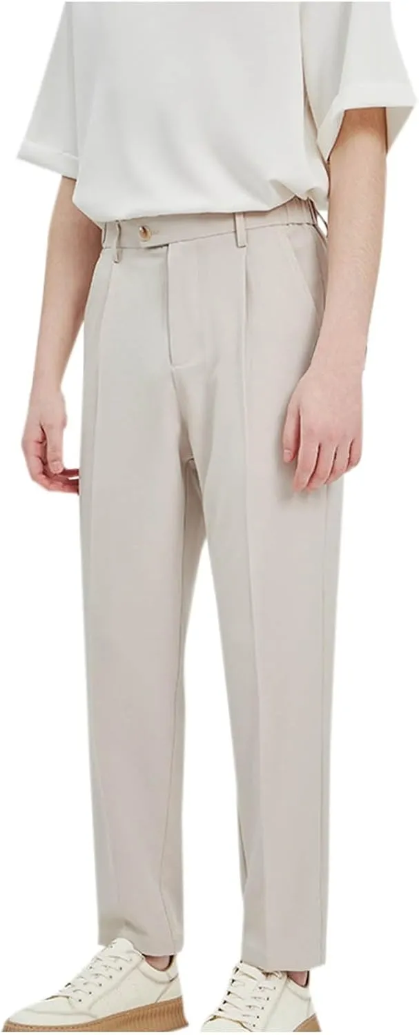 Finelylove Dress Pants for Men Slim Fit Wrinkle-Resistant Pleated Front Chino Pants Stretchy Casual Tapered Trousers