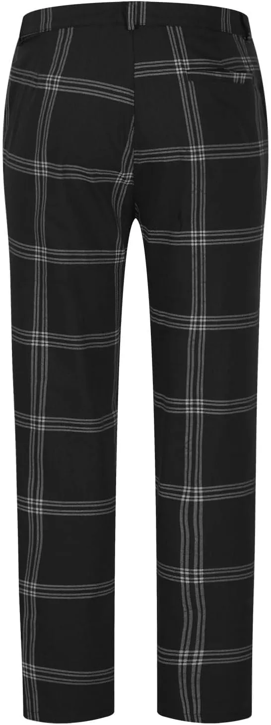 Finelylove Mens Plaid Pants Fashion Stretch Skinny Dress Pants Slim Fit Flat Front Chino Pants Casual Golf Slacks
