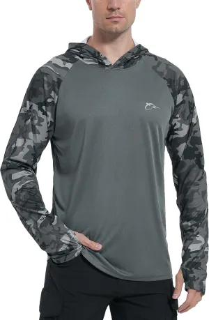 FISHEAL Men's Performance Fishing Hoodie Shirt with Thumbholes - UPF 50 Sun Protection Camo Long Sleeve Shirts Quick-Dry