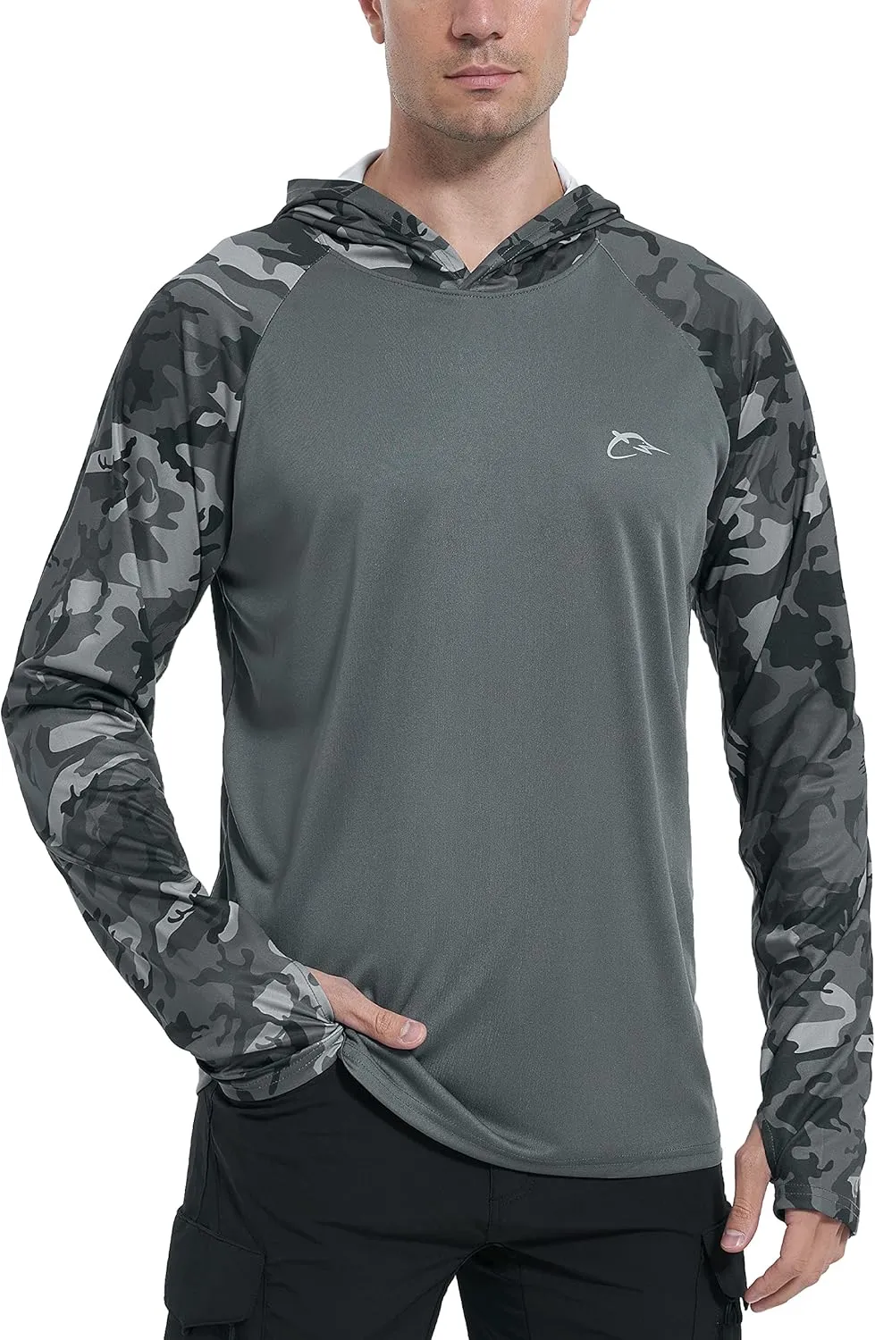 FISHEAL Men's Performance Fishing Hoodie Shirt with Thumbholes - UPF 50 Sun Protection Camo Long Sleeve Shirts Quick-Dry