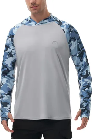 FISHEAL Men's Performance Fishing Hoodie Shirt with Thumbholes - UPF 50 Sun Protection Camo Long Sleeve Shirts Quick-Dry