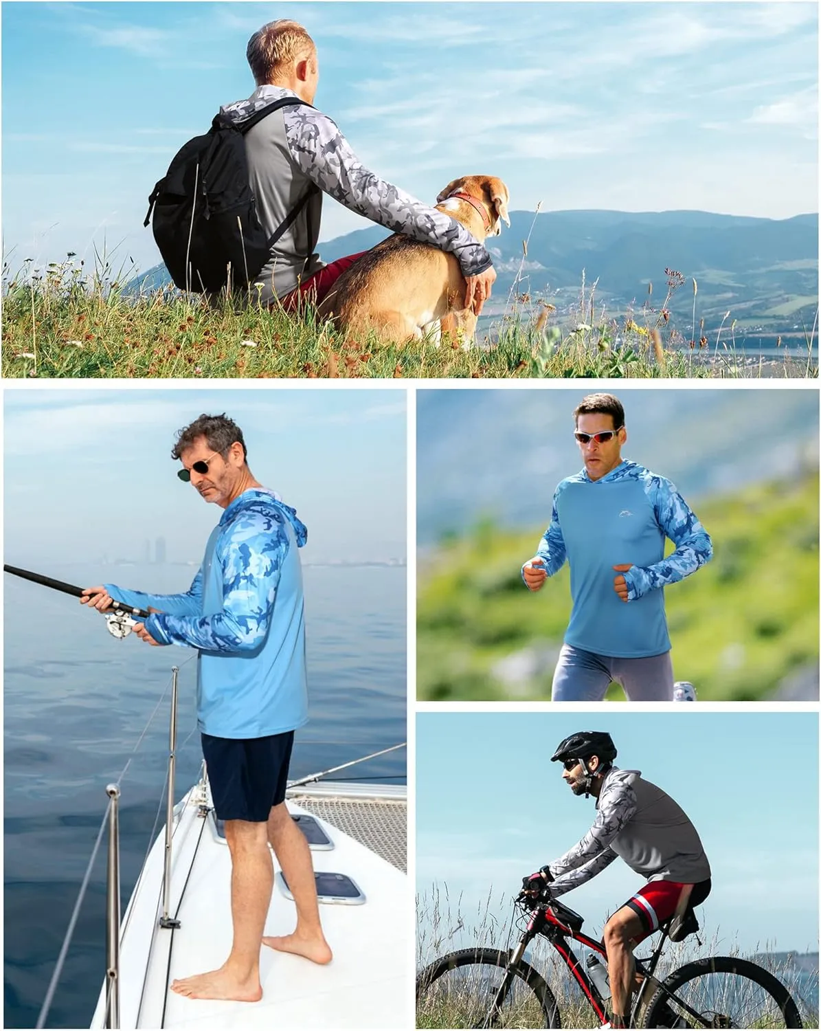 FISHEAL Men's Performance Fishing Hoodie Shirt with Thumbholes - UPF 50 Sun Protection Camo Long Sleeve Shirts Quick-Dry