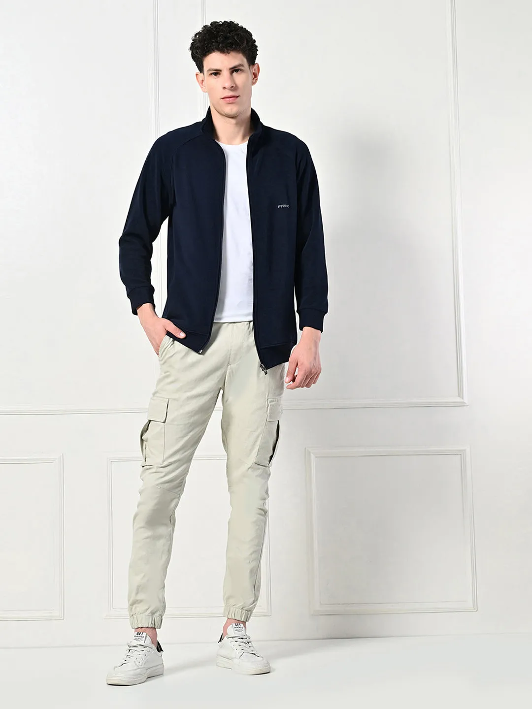 FITINC Stretchable Navy Blue Jacket for Men - Gym, Workout, Jogging, Yoga and Sports