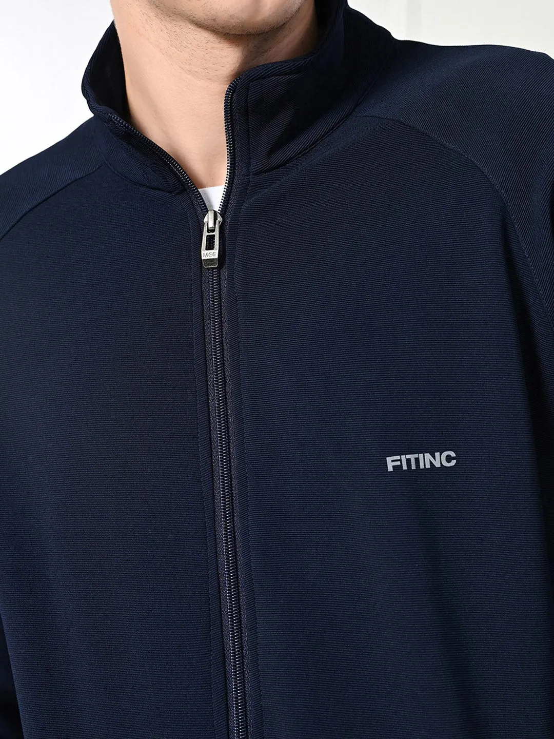 FITINC Stretchable Navy Blue Jacket for Men - Gym, Workout, Jogging, Yoga and Sports