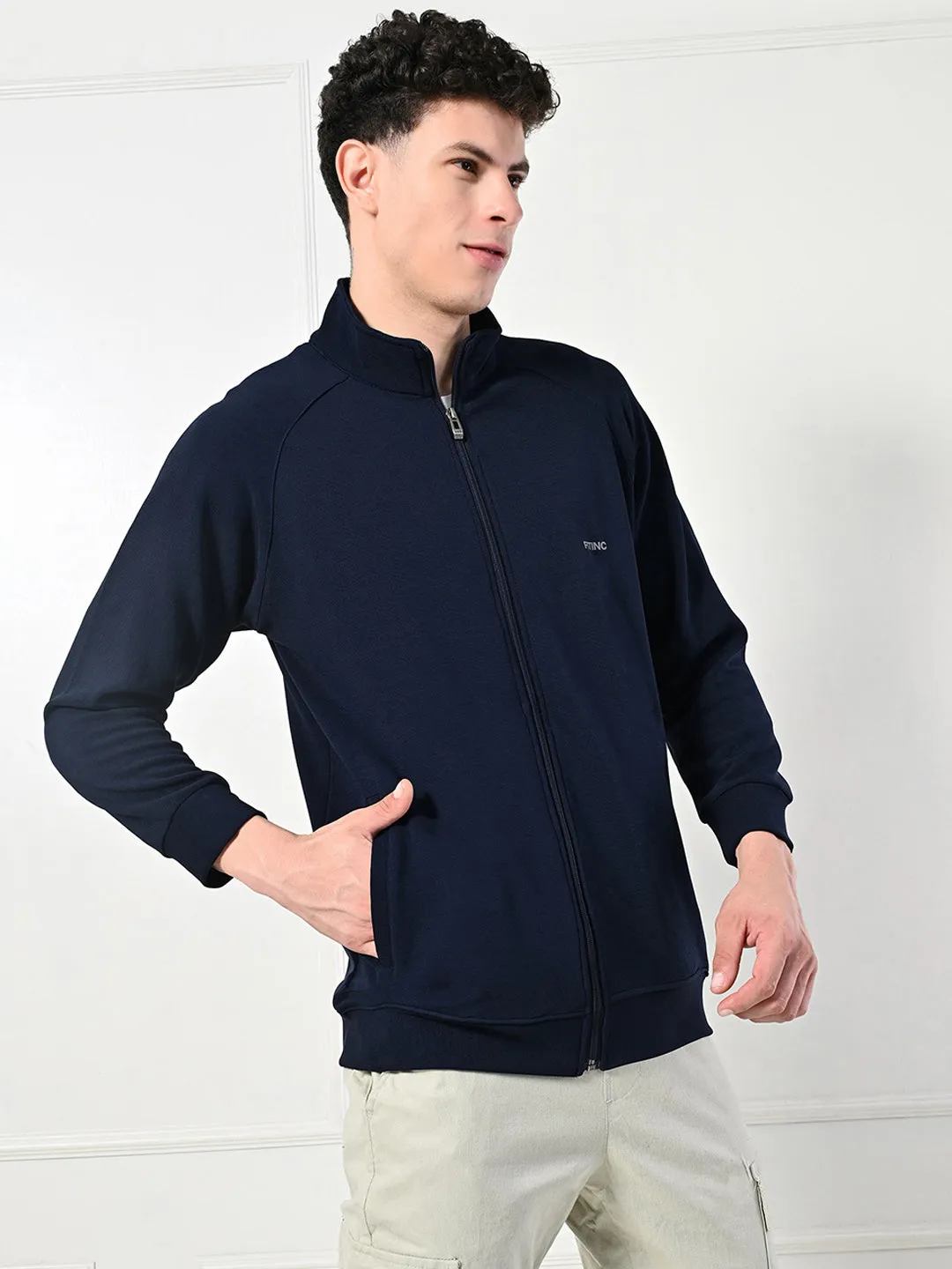 FITINC Stretchable Navy Blue Jacket for Men - Gym, Workout, Jogging, Yoga and Sports