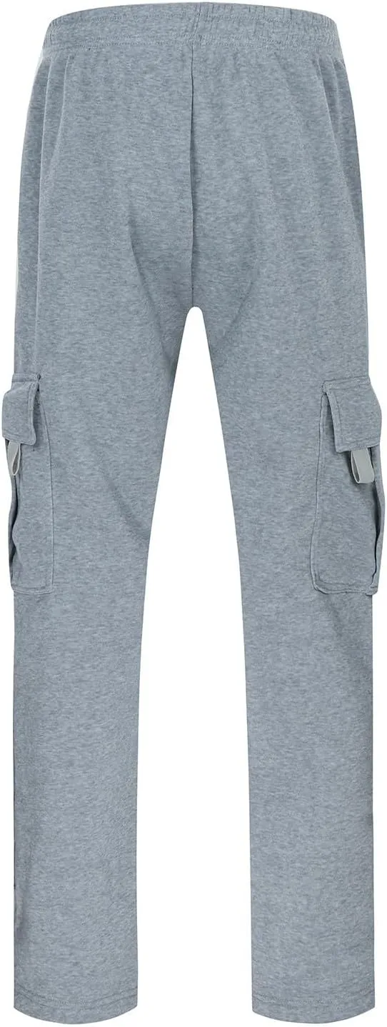 Fleece Cargo Sweatpants for Men Big and Tall Loose Fit Elastic Waist Casual Pants Lightweight Comfy Drawstring Athletic Pants
