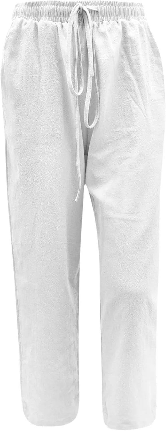 Flowy Women Linen Pants Casual Loose High Waist Trousers Boho Loose Cropped Beach Pants Summer Slacks 2025 Trendy