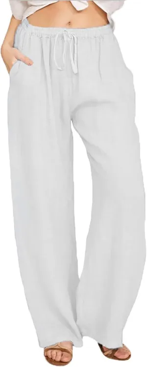 Flowy Women Linen Pants Casual Loose High Waist Trousers Boho Loose Cropped Beach Pants Summer Slacks 2025 Trendy