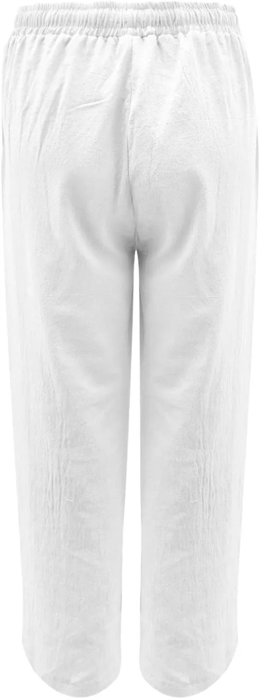 Flowy Women Linen Pants Casual Loose High Waist Trousers Boho Loose Cropped Beach Pants Summer Slacks 2025 Trendy