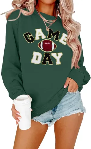 FLOYU Women Sunday Funday Sweatshirt Cute Football Graphic Pullover Game Day Weekend Tops Casual Football Season Shirt