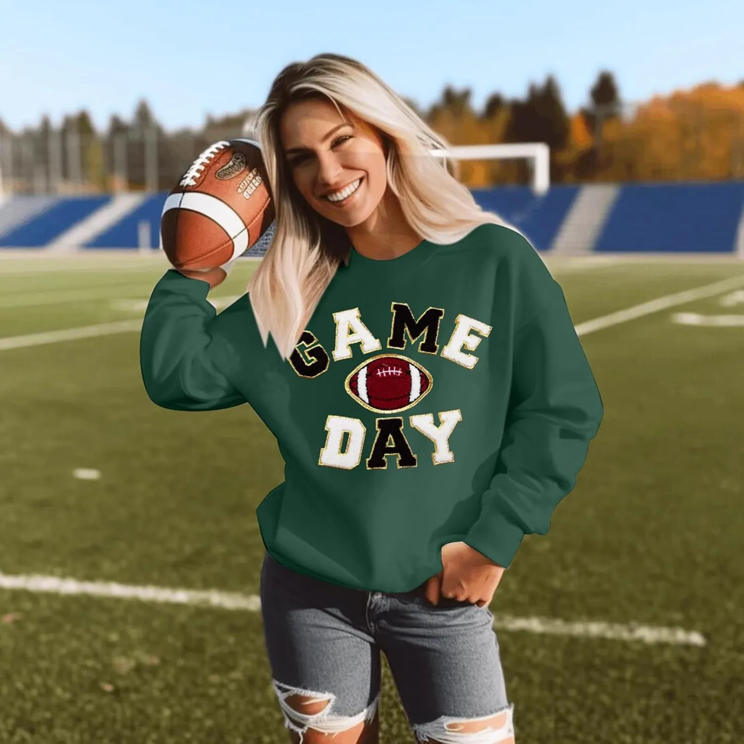 FLOYU Women Sunday Funday Sweatshirt Cute Football Graphic Pullover Game Day Weekend Tops Casual Football Season Shirt