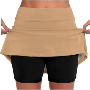 GIERIDUC Athletic Skorts for Women Plus Size Tummy Control Tennis Yoga Skirt Shorts High Waist Solid Comfy Elastic Shorts