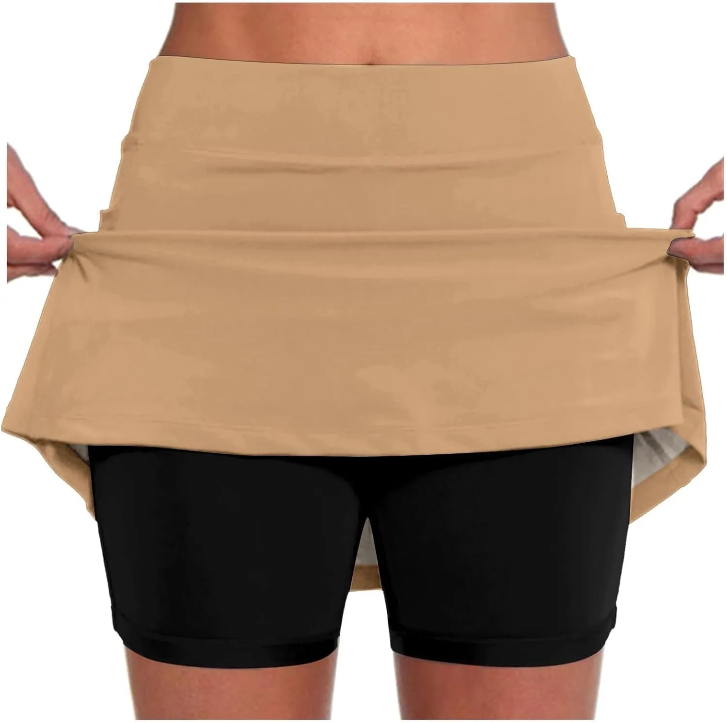 GIERIDUC Athletic Skorts for Women Plus Size Tummy Control Tennis Yoga Skirt Shorts High Waist Solid Comfy Elastic Shorts