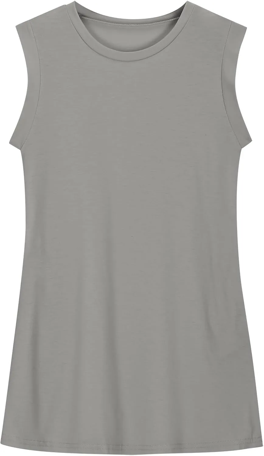 Girls Sleeveless Summer Dress Kids Casual Crewneck Loose Beach Short Mini Sundresses with Pockets 4-14 Years