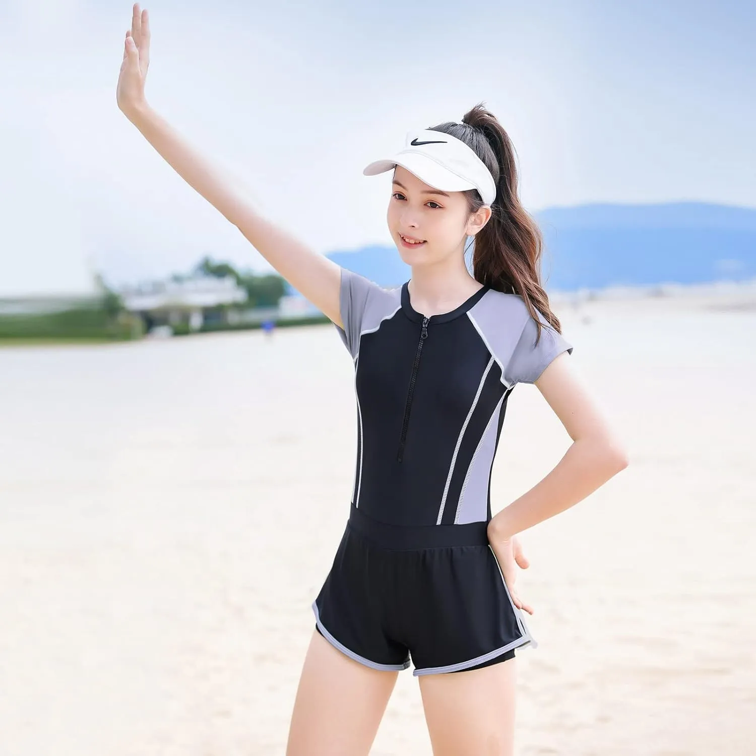 Girls Swimsuits, Kids Two-Piece Rashguard Swim Set Bathing Suits Beach Shorts Quick Dry Swim Shirts Size 6-7,8,10-12,14-16