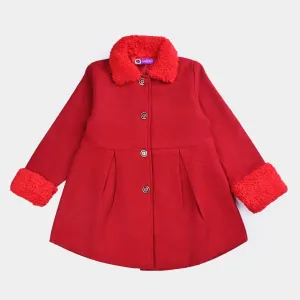 Girls Wool Woven Jacket-Red