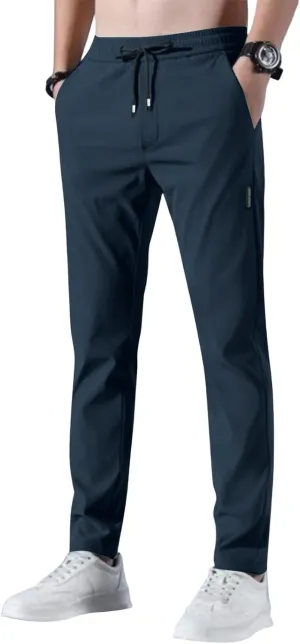 Glide Pants Men Quick Dry Breathable Stretch Work Pants Drawstring Elastic Waist Active Hiking Trousers with Pockets