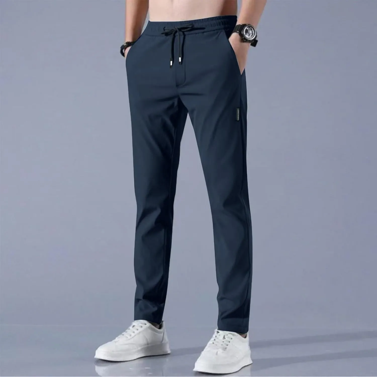 Glide Pants Men Quick Dry Breathable Stretch Work Pants Drawstring Elastic Waist Active Hiking Trousers with Pockets