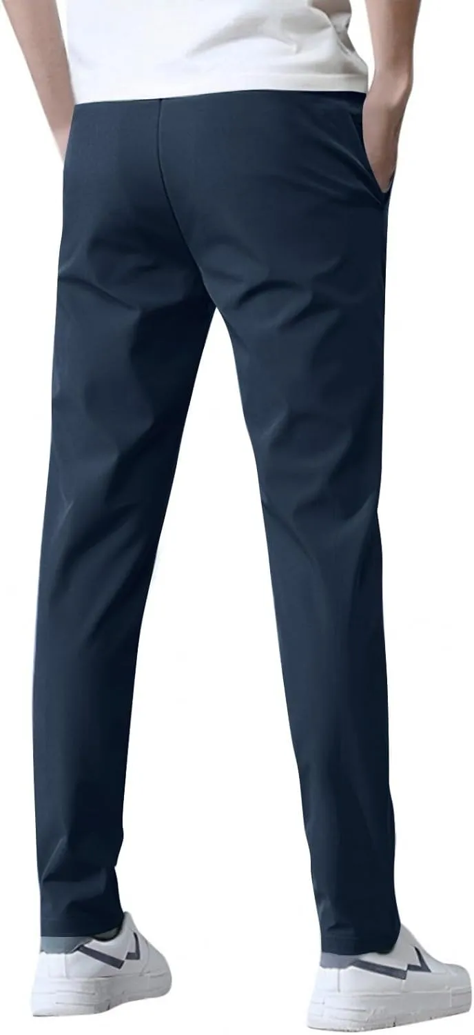 Glide Pants Men Quick Dry Breathable Stretch Work Pants Drawstring Elastic Waist Active Hiking Trousers with Pockets