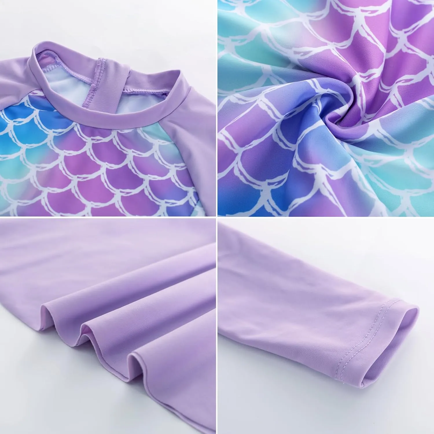 GRACE KARIN Girls Long Sleeve Swimsuit Mermaid Bathing Suit Rash Guard Swimwear 4 Piece Size 5-12