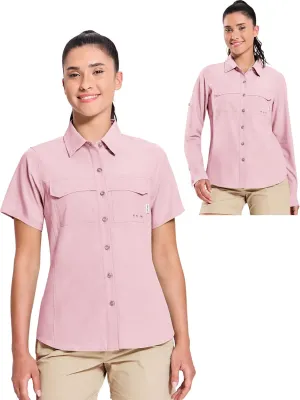 Haimont Women's UPF 50  Sun Protection Button Down Fishing Hiking Shirts Short/Long Sleeve Quick Dry Shirt with Pockets