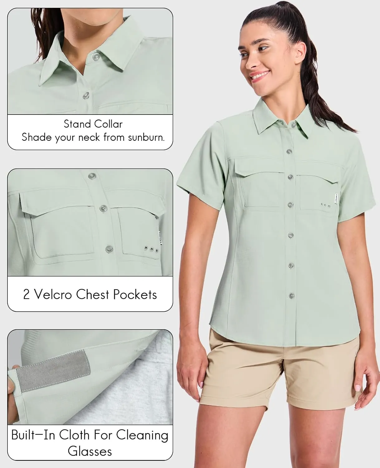 Haimont Women's UPF 50  Sun Protection Button Down Fishing Hiking Travel Shirts Short Sleeve Quick Dry Shirt with Pockets