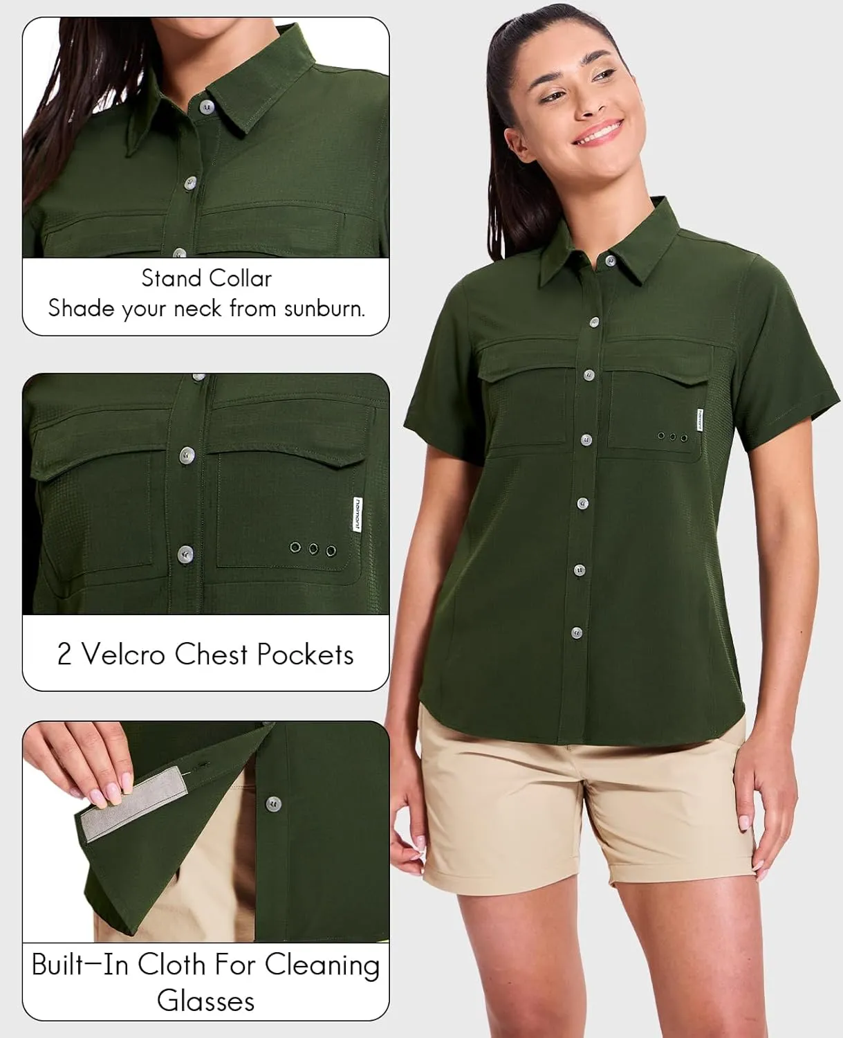 Haimont Women's UPF 50  Sun Protection Button Down Fishing Hiking Travel Shirts Short Sleeve Quick Dry Shirt with Pockets