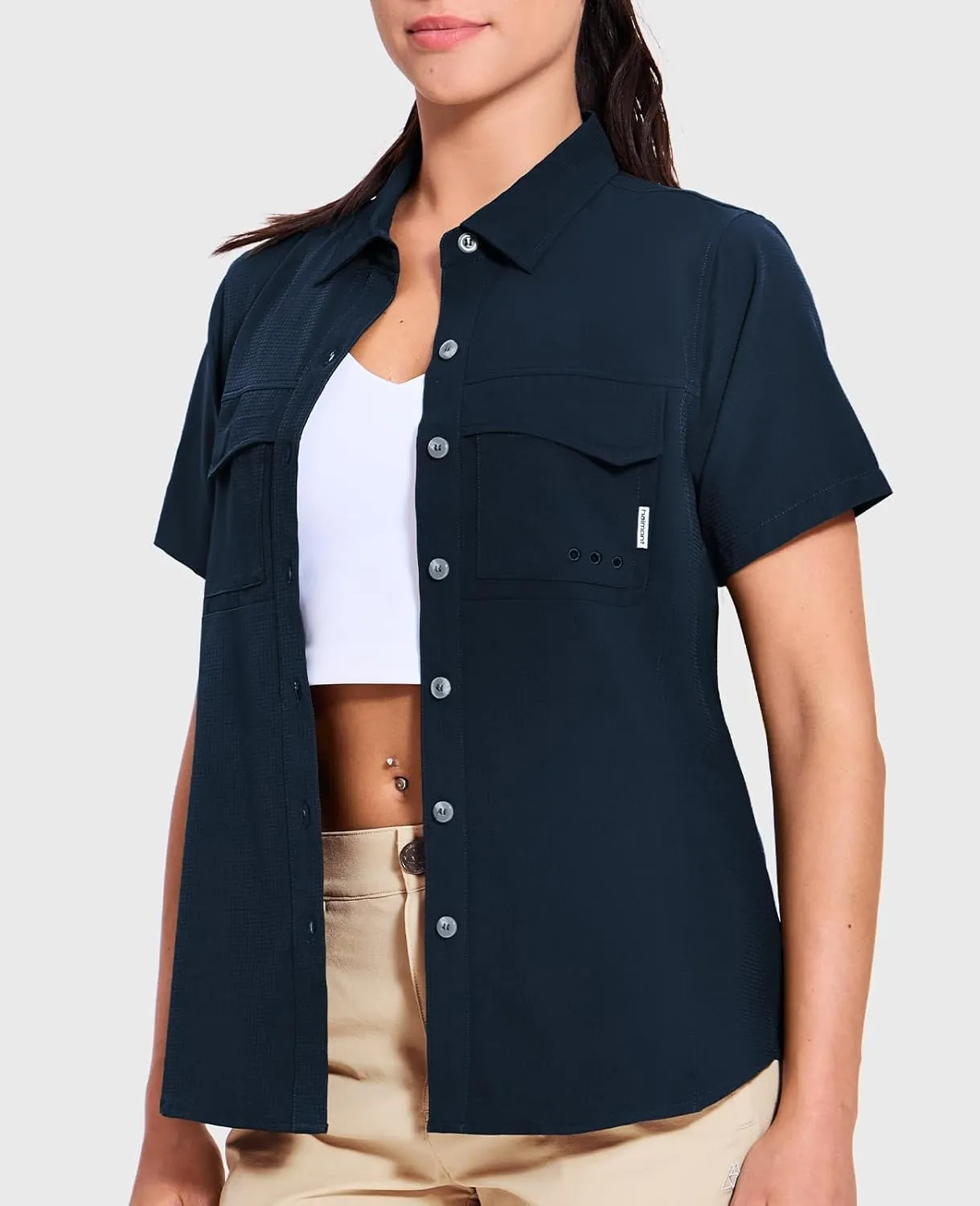 Haimont Women's UPF 50  Sun Protection Button Down Fishing Hiking Travel Shirts Short Sleeve Quick Dry Shirt with Pockets