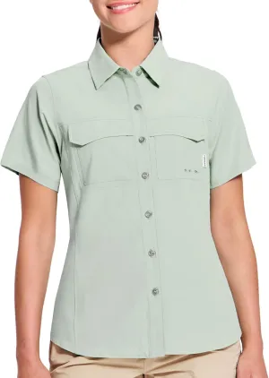 Haimont Women's UPF 50  Sun Protection Button Down Fishing Hiking Travel Shirts Short Sleeve Quick Dry Shirt with Pockets