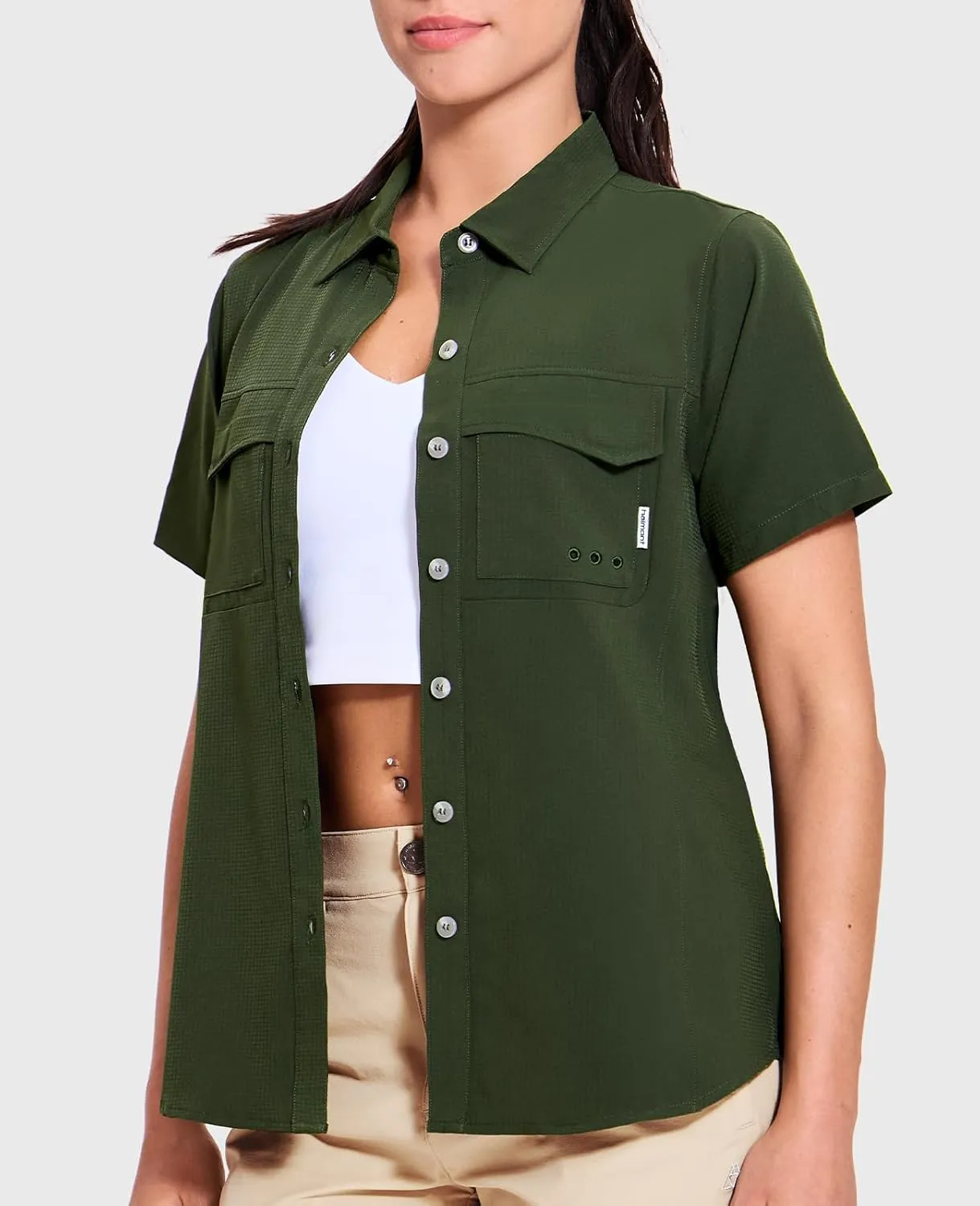 Haimont Women's UPF 50  Sun Protection Button Down Fishing Hiking Travel Shirts Short Sleeve Quick Dry Shirt with Pockets