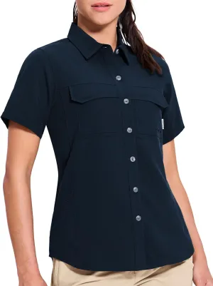 Haimont Women's UPF 50  Sun Protection Button Down Fishing Hiking Travel Shirts Short Sleeve Quick Dry Shirt with Pockets
