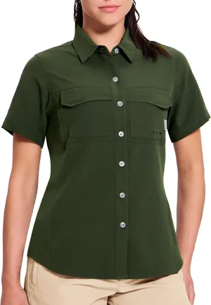 Haimont Women's UPF 50  Sun Protection Button Down Fishing Hiking Travel Shirts Short Sleeve Quick Dry Shirt with Pockets