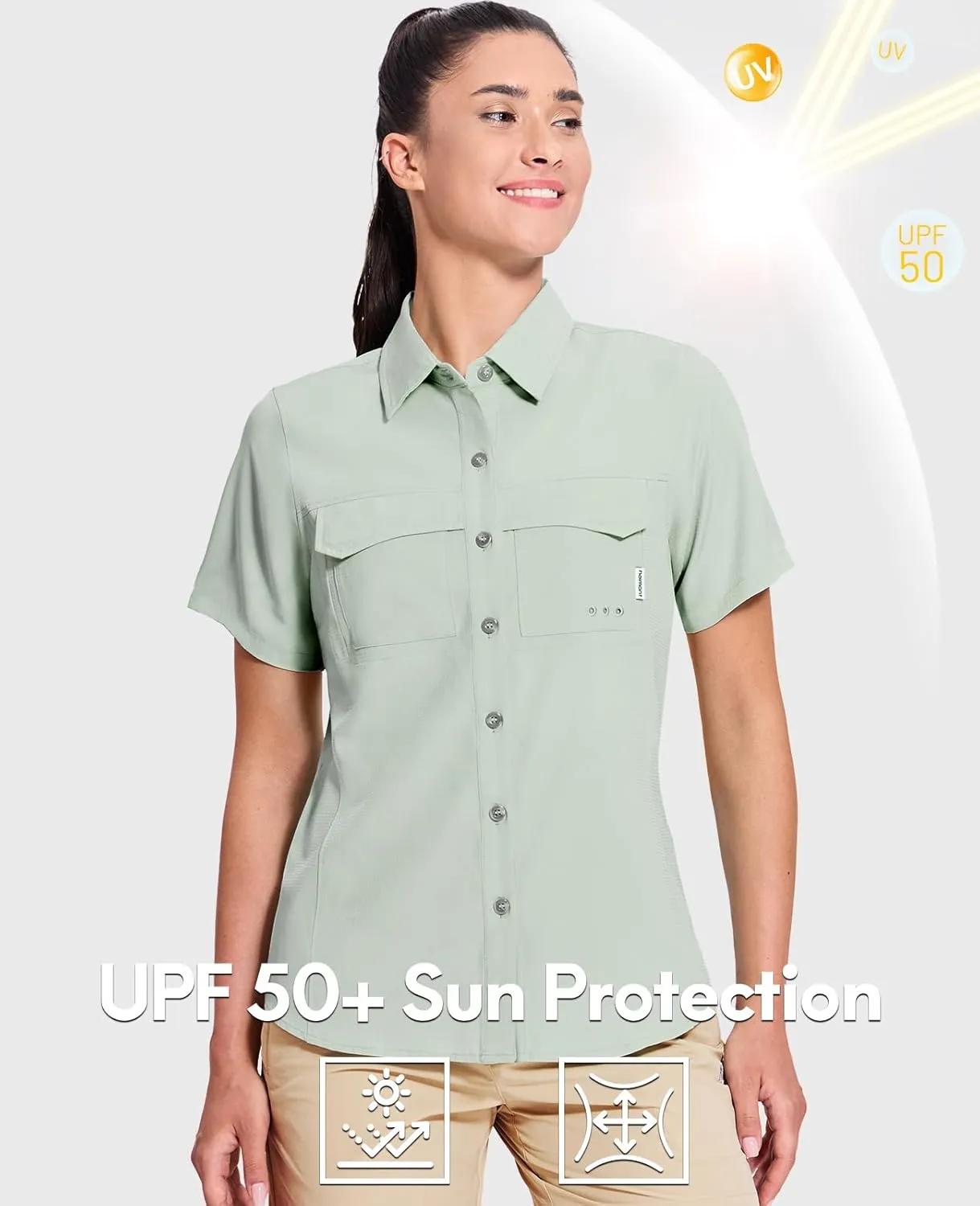 Haimont Women's UPF 50  Sun Protection Button Down Fishing Hiking Travel Shirts Short Sleeve Quick Dry Shirt with Pockets