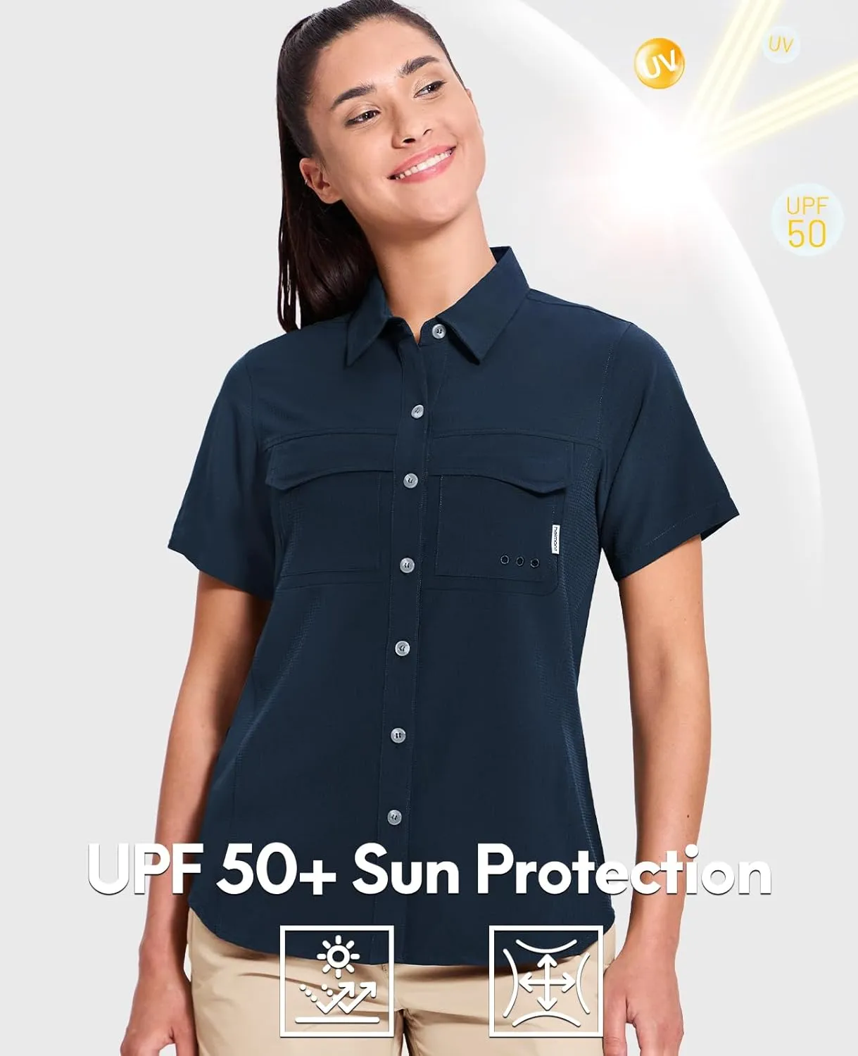 Haimont Women's UPF 50  Sun Protection Button Down Fishing Hiking Travel Shirts Short Sleeve Quick Dry Shirt with Pockets