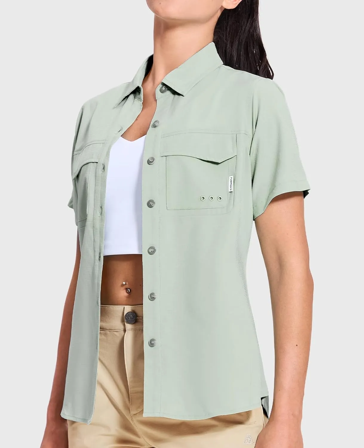 Haimont Women's UPF 50  Sun Protection Button Down Fishing Hiking Travel Shirts Short Sleeve Quick Dry Shirt with Pockets