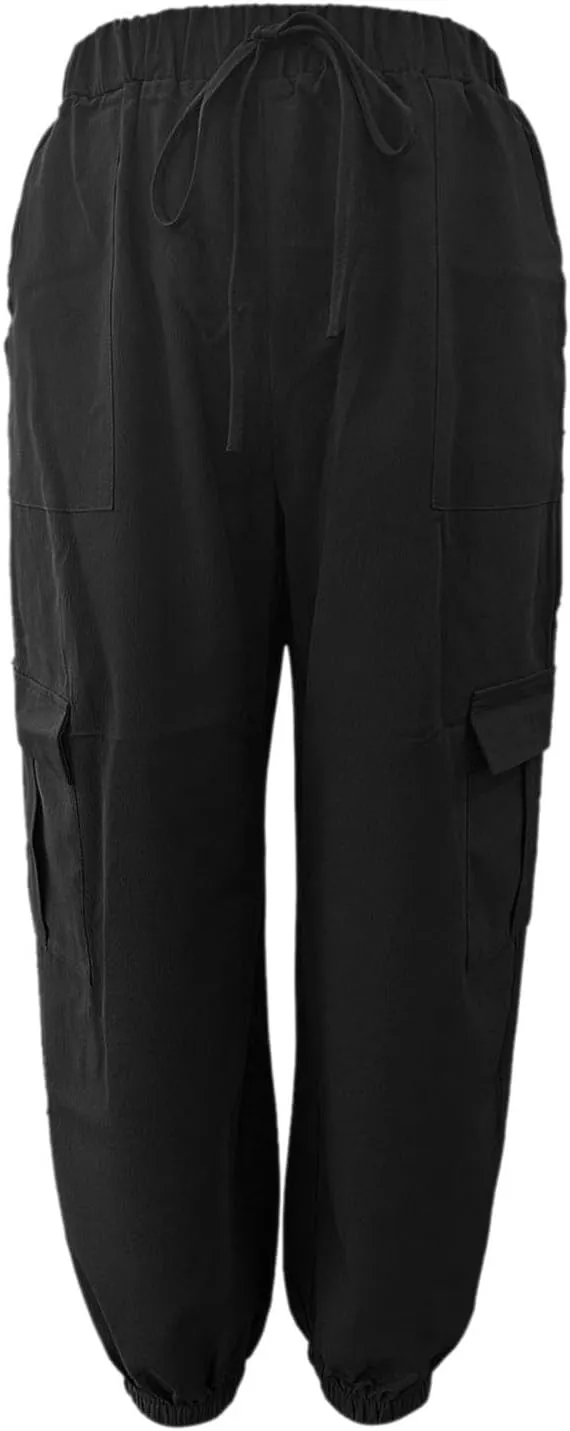 Harem Pants for Women Casual Comfy Drawstring Elastic Waist Cargo Joggers Summer Lounge Beach Pants with Pockets