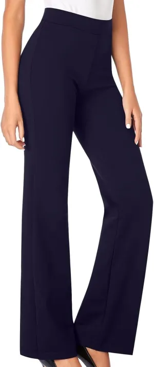 High Waisted Dress Pants for Women Bootcut Elastic Waist Pull On Work Slacks Stretchy Trousers Flared Yoga Leggings