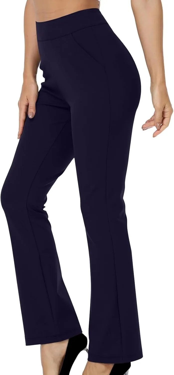 High Waisted Dress Pants for Women Bootcut Elastic Waist Pull On Work Slacks Stretchy Trousers Flared Yoga Leggings