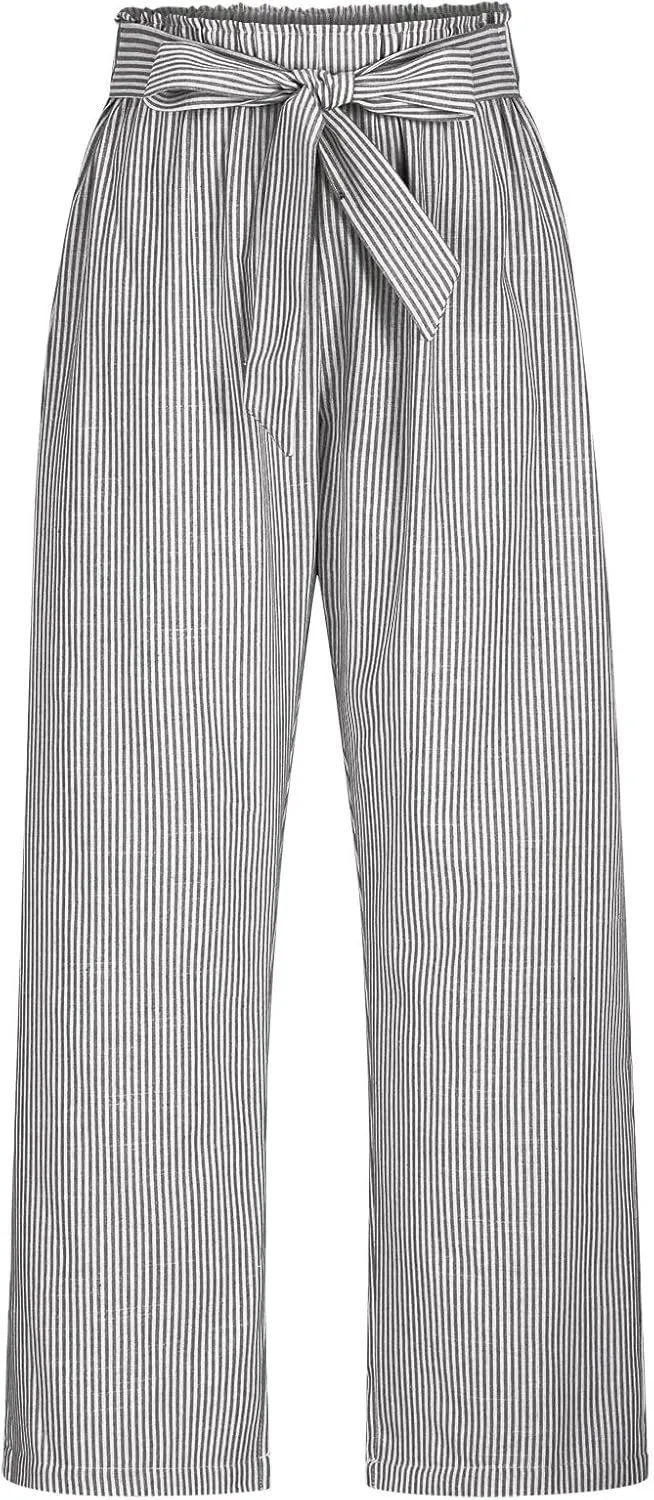 High Waisted Palazzo Pants for Women Wide Leg Paperbag Pant Casual Summer Flowy Lounge Trousers Beach Boho Outfits