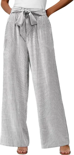 High Waisted Palazzo Pants for Women Wide Leg Paperbag Pant Casual Summer Flowy Lounge Trousers Beach Boho Outfits