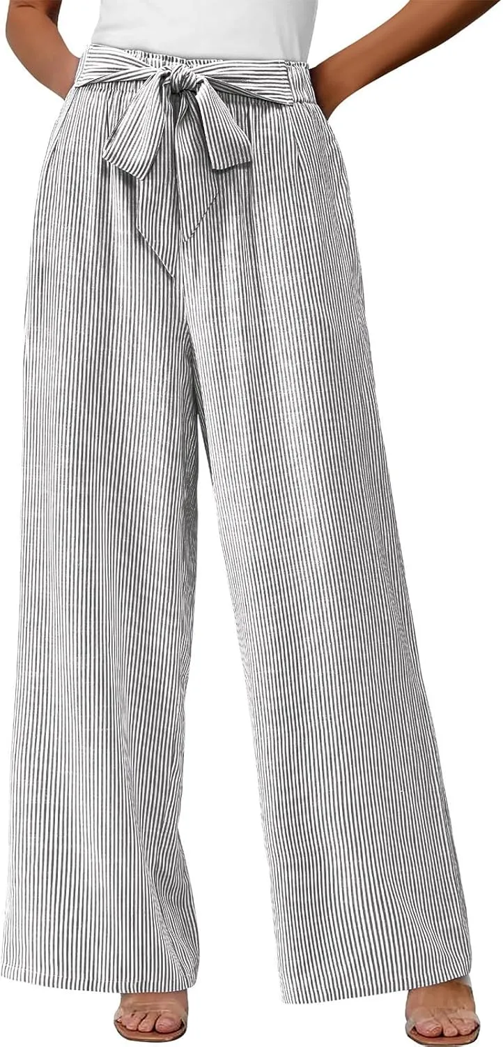 High Waisted Palazzo Pants for Women Wide Leg Paperbag Pant Casual Summer Flowy Lounge Trousers Beach Boho Outfits