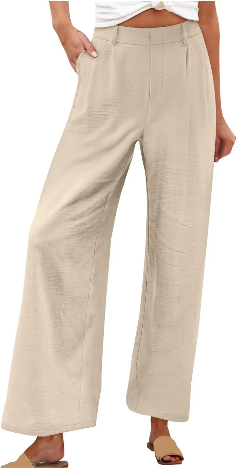 hlysgo Women's Palazzo Pants 2025 Summer Casual Vacation High Waist Wide Leg Beach Trousers Trendy Lounge Pants with Pockets