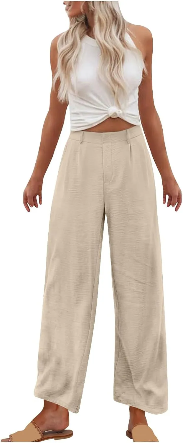 hlysgo Women's Palazzo Pants 2025 Summer Casual Vacation High Waist Wide Leg Beach Trousers Trendy Lounge Pants with Pockets