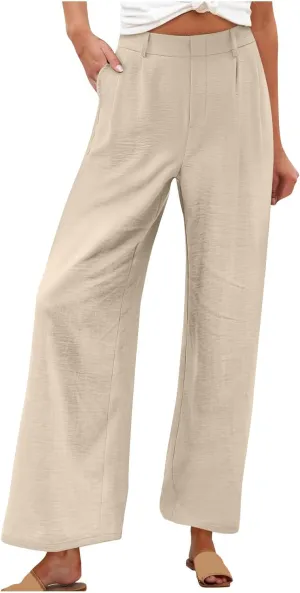 hlysgo Women's Palazzo Pants 2025 Summer Casual Vacation High Waist Wide Leg Beach Trousers Trendy Lounge Pants with Pockets