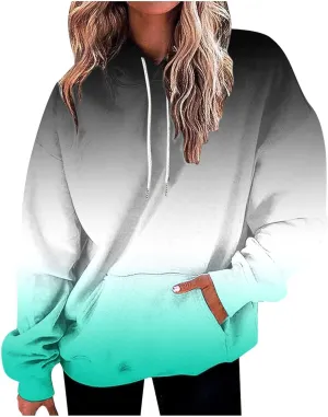 Hoodies For Womens Gradient Print Oversized Sweatshirt Drawstring Pullover With Pocket Trendy Cute Tops for Women Summer