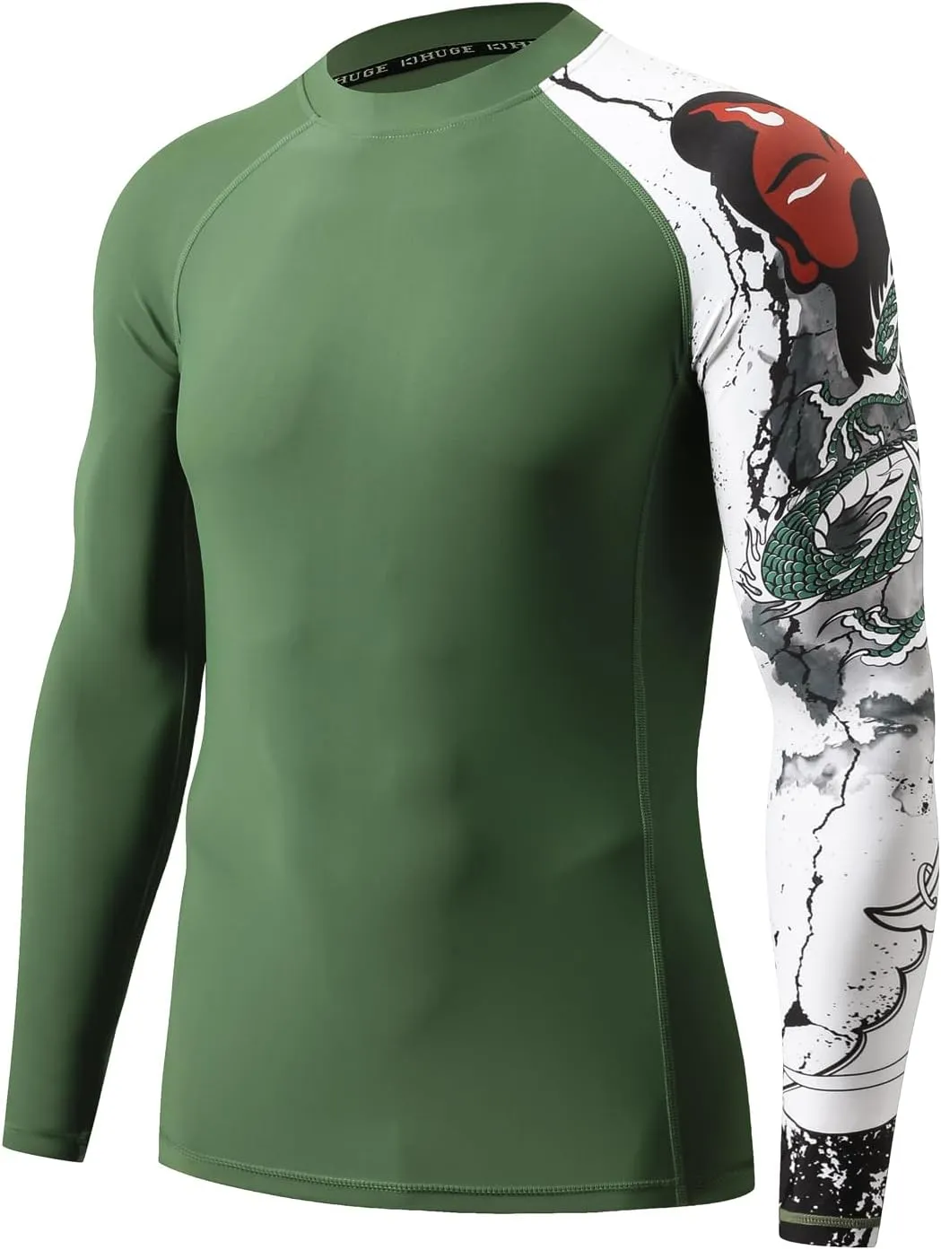 HUGE SPORTS Men's Rash Guard Long Sleeves UPF 50  UV Sun Protection Quick Drying Splice Compression Swim Shirts